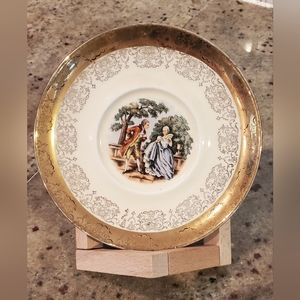 Vintage Sabin‎ Crest-O-Gold Warranted 22k Victorian Couple Trinket Plate 6" USA